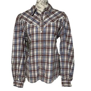 Soft Plaid Flannel Yoked Western Shirt Pearlized Buttons Prairie Women’s Size L